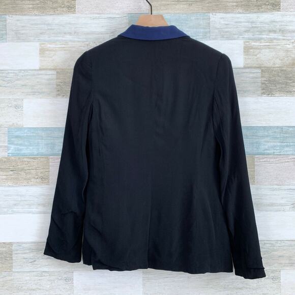 LC Lauren Conrad Crepe Open Blazer Jacket Black Blue Colorblock Lined Womens 2 - Picture 4 of 10